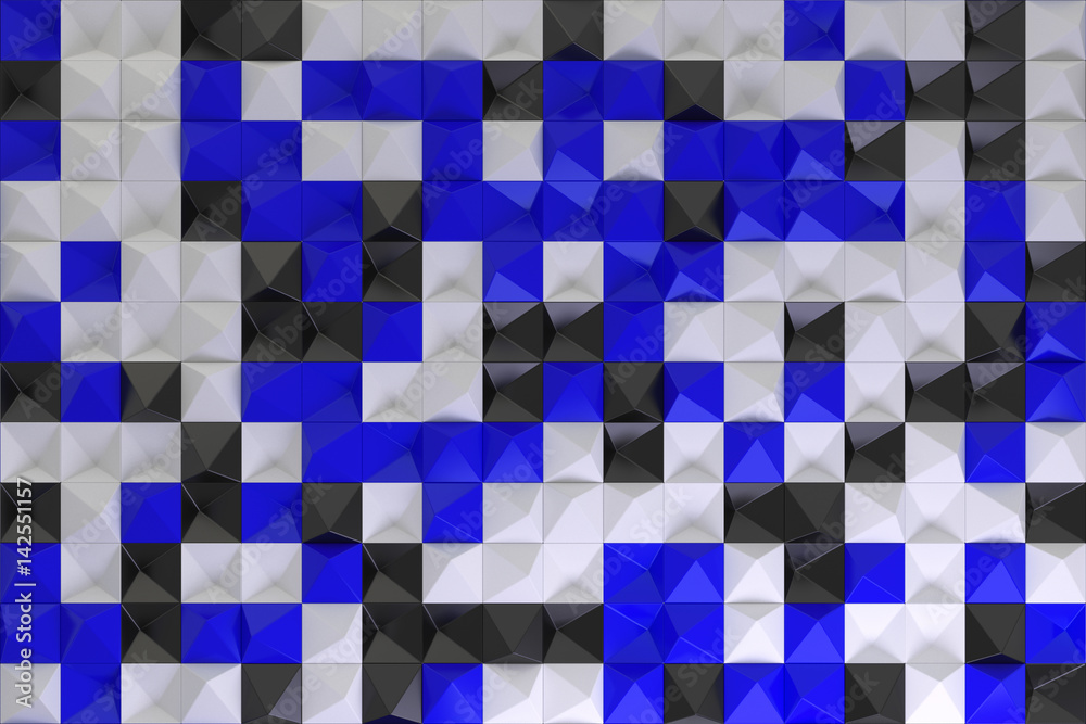 Pattern of black, white and blue pyramid shapes Pattern of black, white and blue pyramid shapes