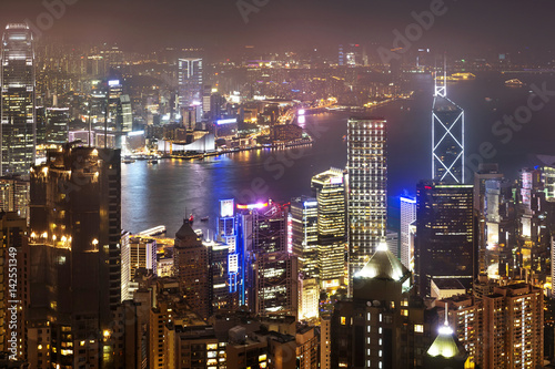 Hong Kong night view, Hong Kong Island business district.