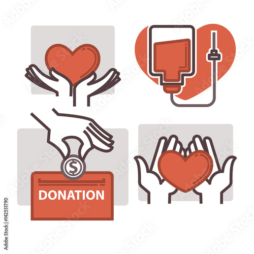 Blood donation vector heart in helping hand icons templates
