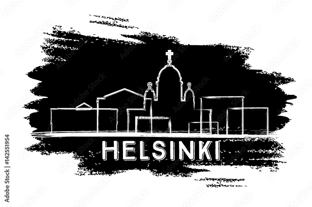 Helsinki Skyline Silhouette. Hand Drawn Sketch.