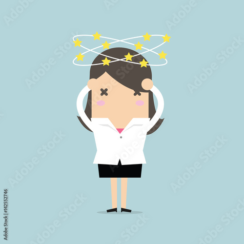 Businesswoman with stars spinning around his head. vector