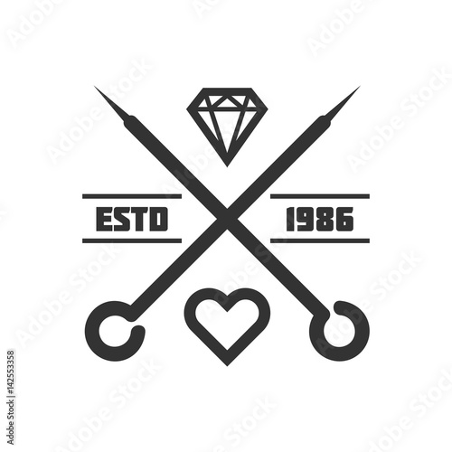 Tattoo master studio salon vector needle heart icon template
