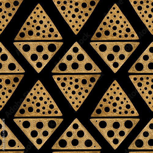 Hand drawn seamless pattern. Gold ethnic ornament, abstract geometric background.