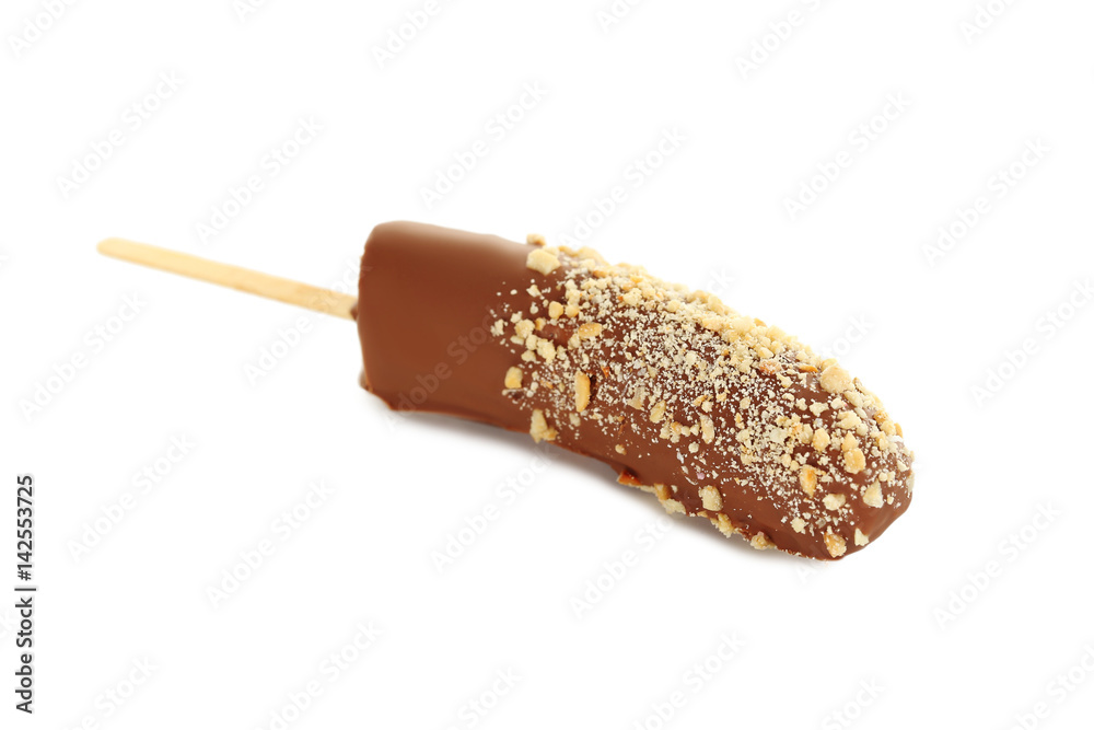 Banana covered in chocolate isolated on a white Banana covered in chocolate isolated on a white