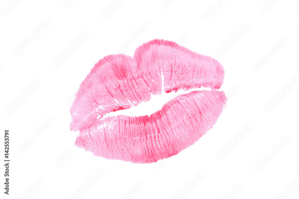 Print of pink lips isolated on a white background