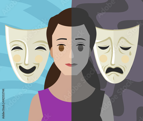 bipolar double personality mental disorder girl woman theater masks