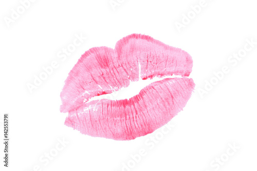 Print of pink lips isolated on a white background