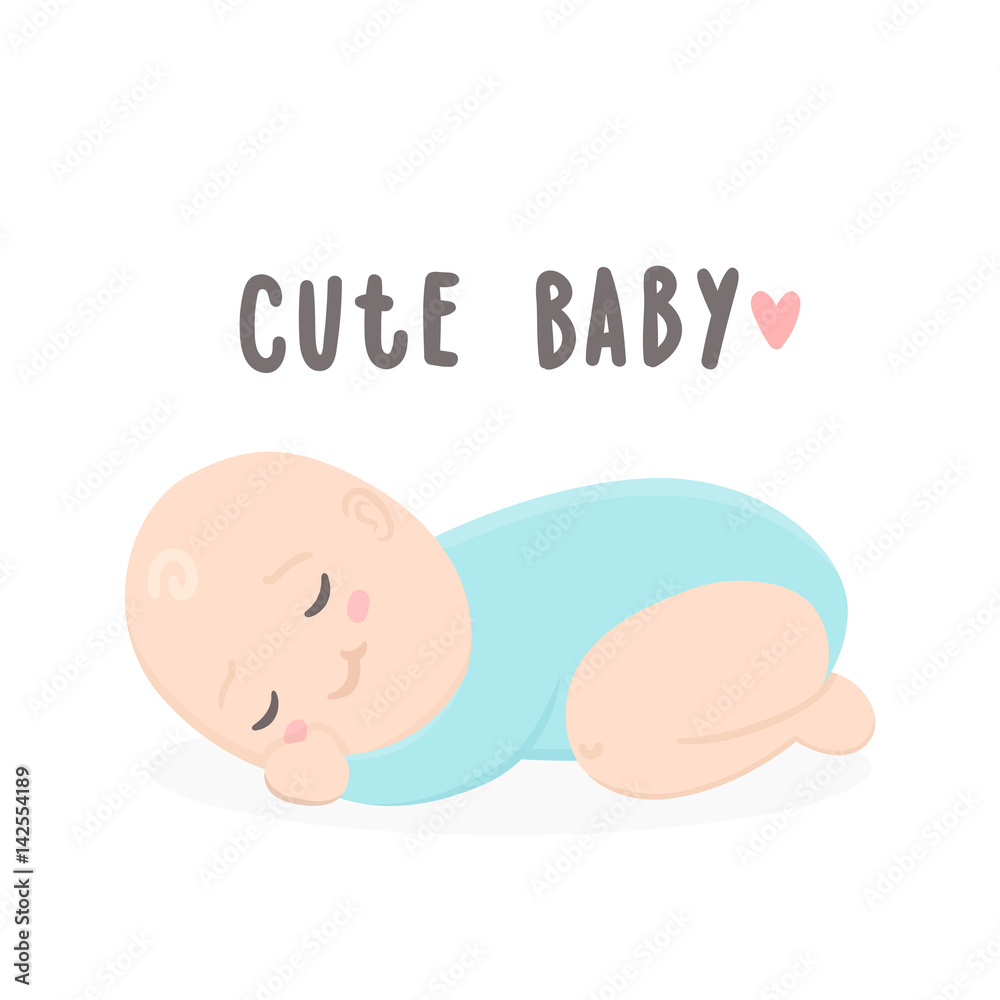 Cute baby boy sleeping. Vector hand drawn cartoon illustration Stock
