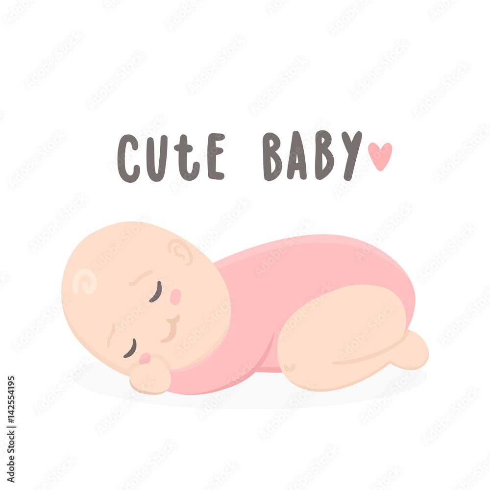 Cute baby girl sleeping. Vector hand drawn cartoon illustration vector