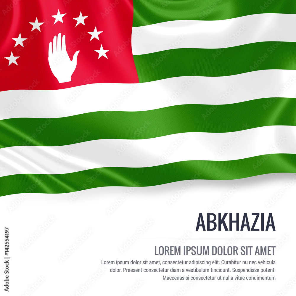 Silky flag of Abkhazia waving on an isolated white background with the white text area for your advert message. 3D rendering.