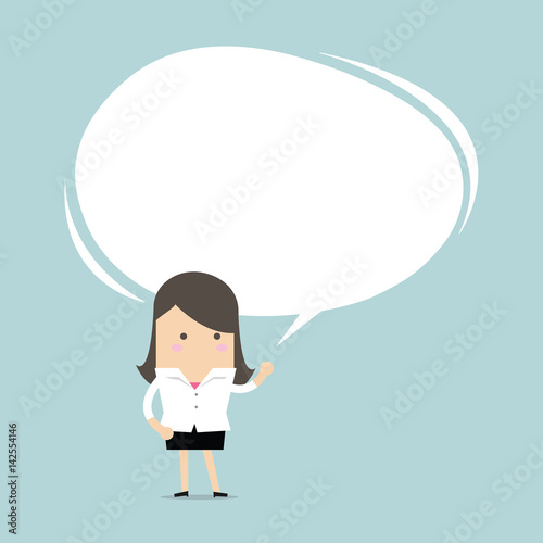 Businesswoman presented his idea with speech balloon. vector