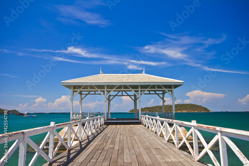 Wood waterfront pavilion in the sea