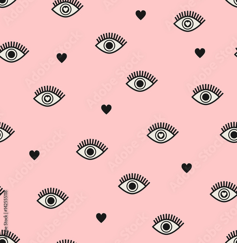 seamless pattern with hearts and eyes