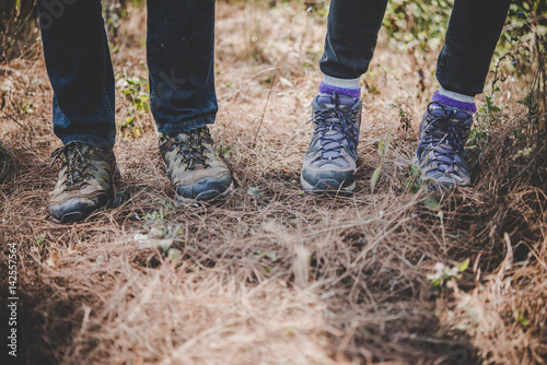 Close-up of young hikers feet.