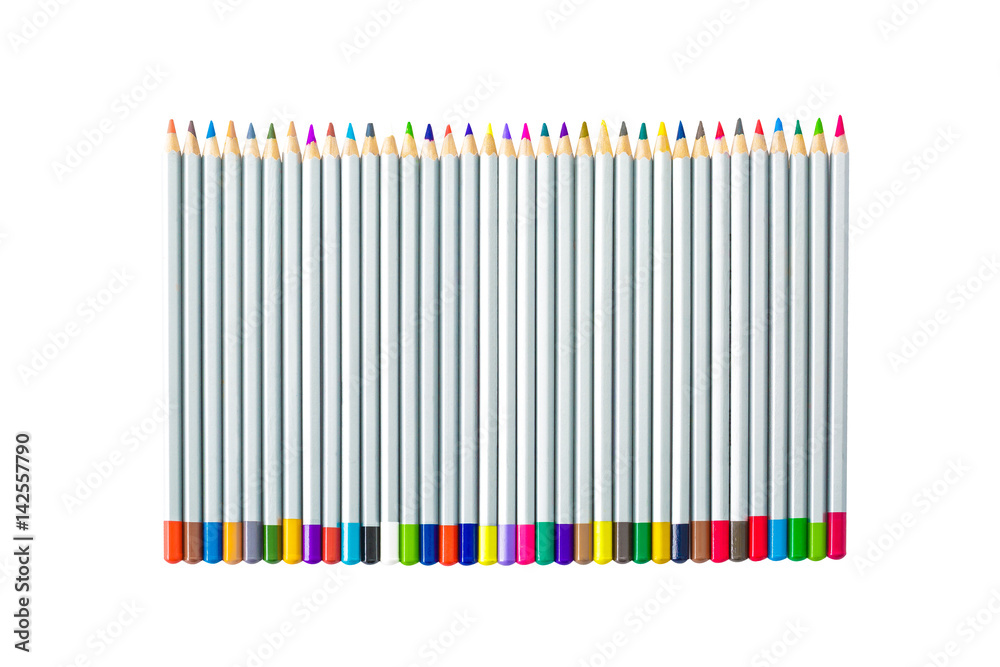 set of different colored pencils on white background set of different colored pencils on white background