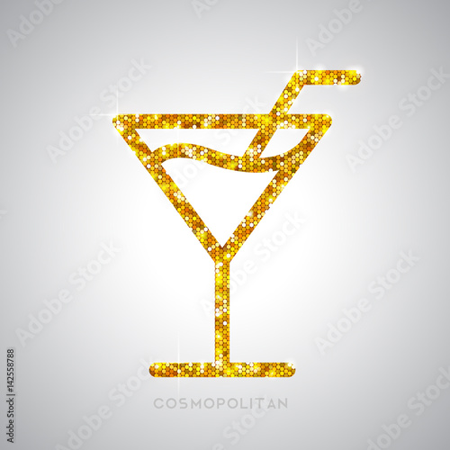 Golden cocktail flat icon. Cosmopolitan