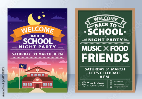 Invitation of back to school night party template design.