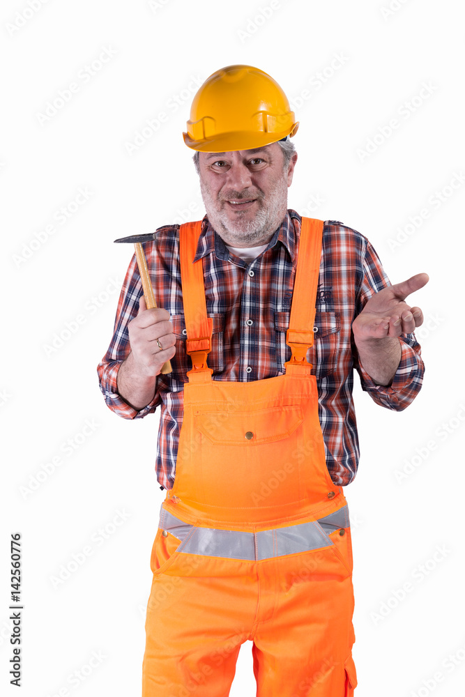 Handwerker mit Bauhelm und Hammer
