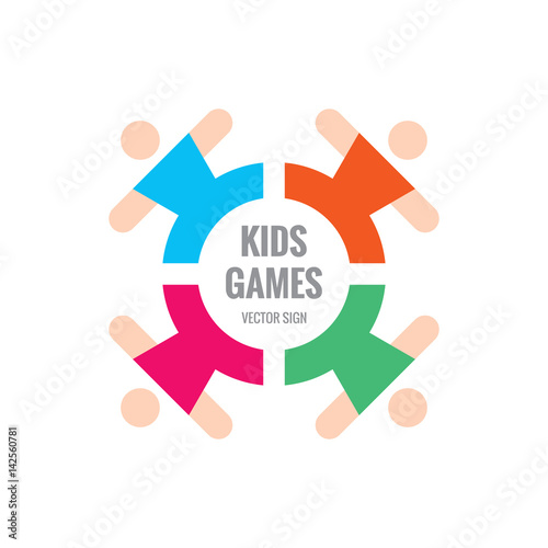 Kids games - vector logo template concept illustration. Community friendship union children. Design element. 