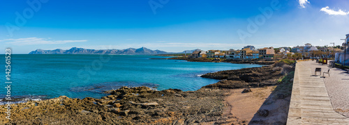 Fotografie Spain Majorca island, idyllic view of Colonia de Sant Pere at the bay of Alcudia