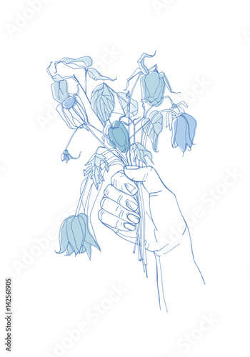 withered flowers in her hand, gone feeling concept