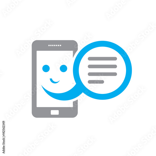 Smiling smartphone and message box - vector sign concept illustration. Telephone icon. Design element.
