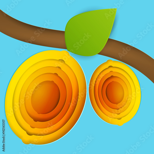 Paper art cartoon yellow lemon in realistic trendy craft style. Modern origami design template. Concept inspiration or idea for your projects. Vector illustration.