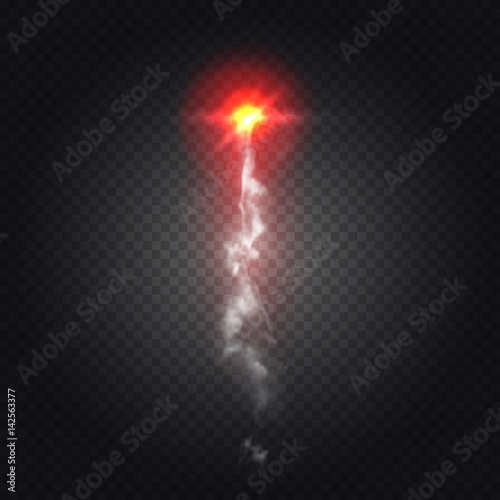 Realistic red signal rocket flare on transparent background. Vector illustration. photo