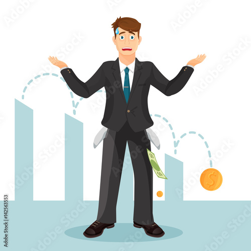Devastated businessman makes helpless gesture. Man in business suit