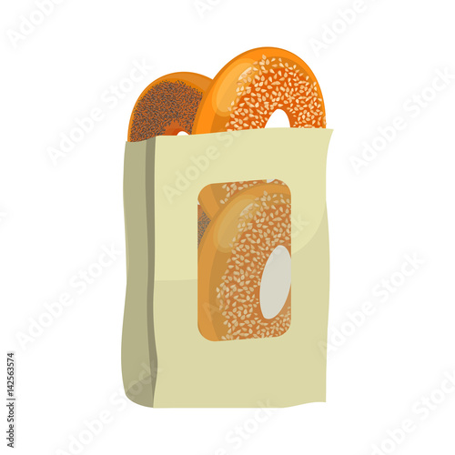 Bagels with poppy and sesame seeds in paper package design