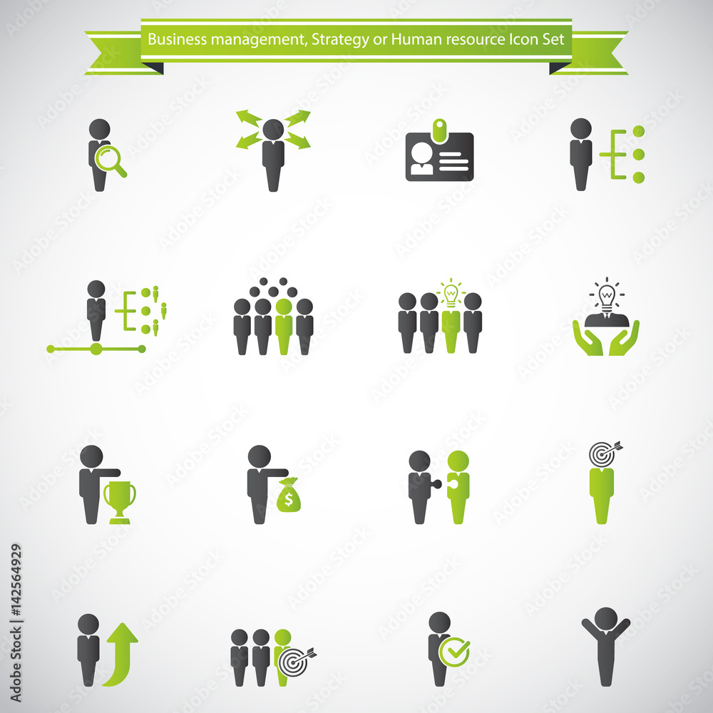 Business management, training, strategy or human resource icon set. Business management, training, strategy or human resource icon set.