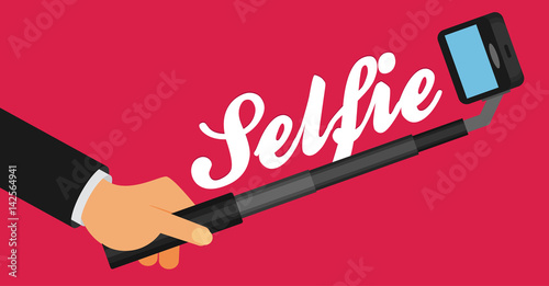 selfie stick with hand flat vector