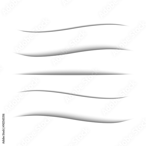 Set of black shadow for page tab dividers. Vector isolated on white background. Collection paper shadow effect.