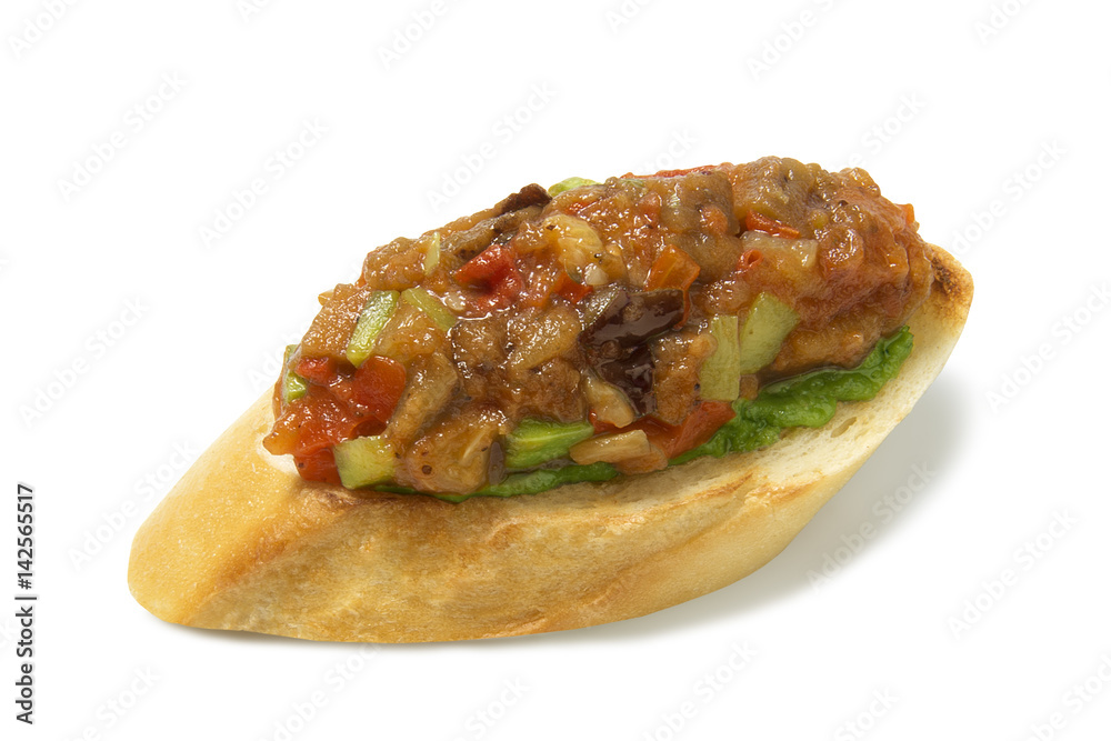 tapas with vegetable picadillo and pesto sauce isolated
tapas with vegetable picadillo and pesto sauce isolated