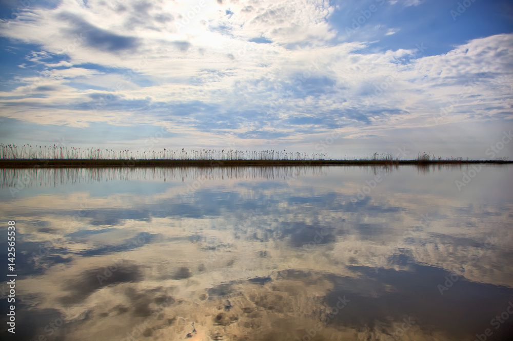 Beautiful spring landscape in the Volga Delta. Astrakhan Region. Russia. Beautiful spring landscape in the Volga Delta. Astrakhan Region. Russia.