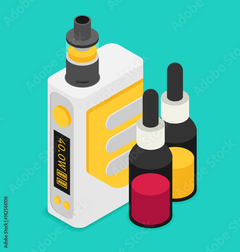 Isometric Icon of Vape device set. Flat vector.