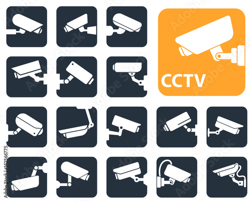 CCTV security cameras vector icons set, video surveillance