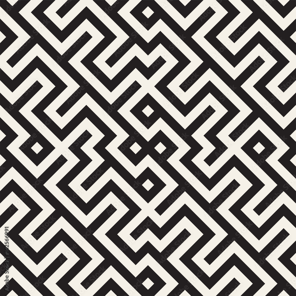 Maze Tangled Lines Contemporary Graphic. Abstract Geometric Background Design. Vector Seamless Pattern.