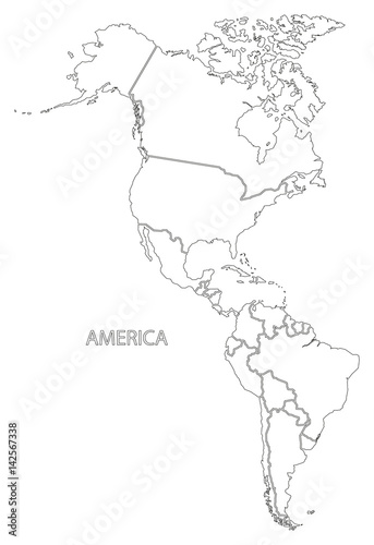 America outline silhouette map with countries