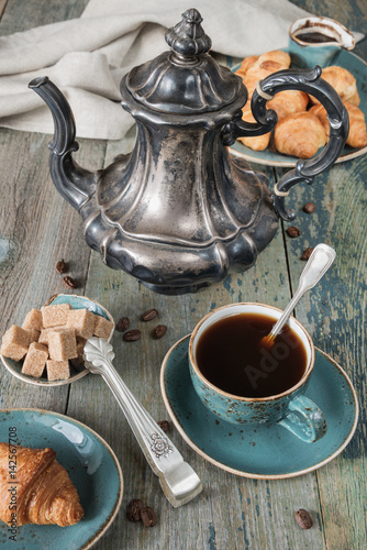 Cup of coffee, coffee pot a...