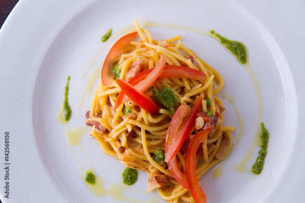 pasta plate served hot in a restaurant