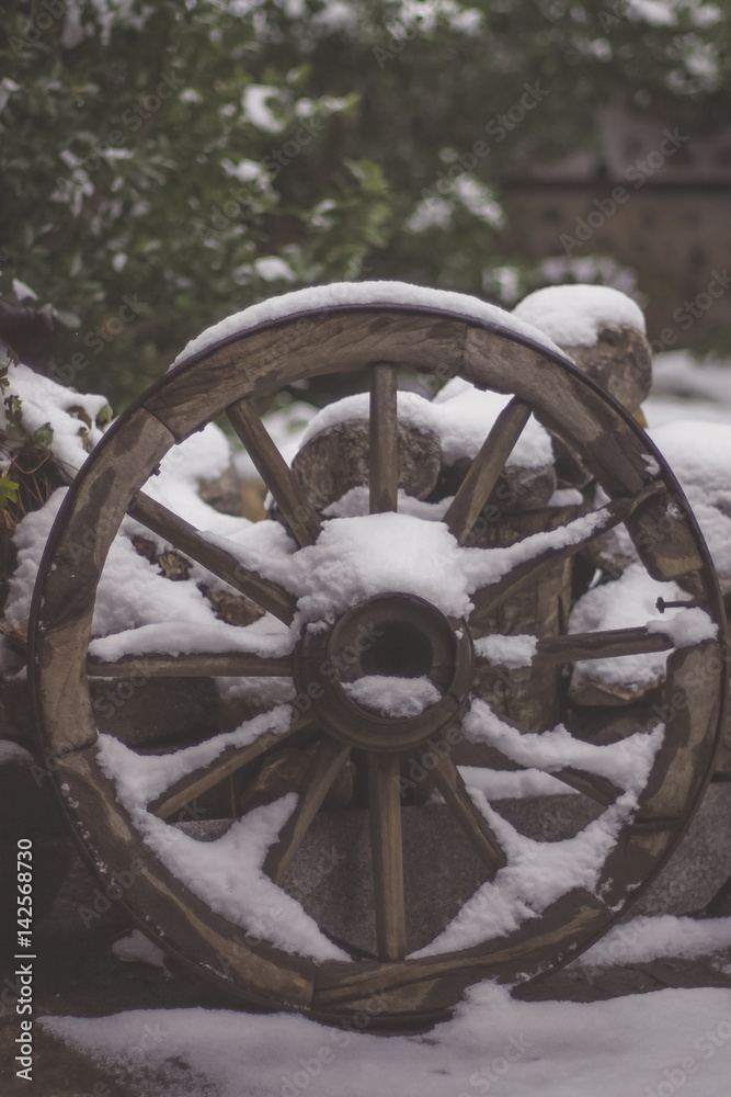 Old vintage wood wagon wheel
