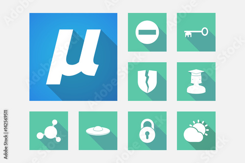 Set of long shadowillustrations with  miscellaneous mixed icons