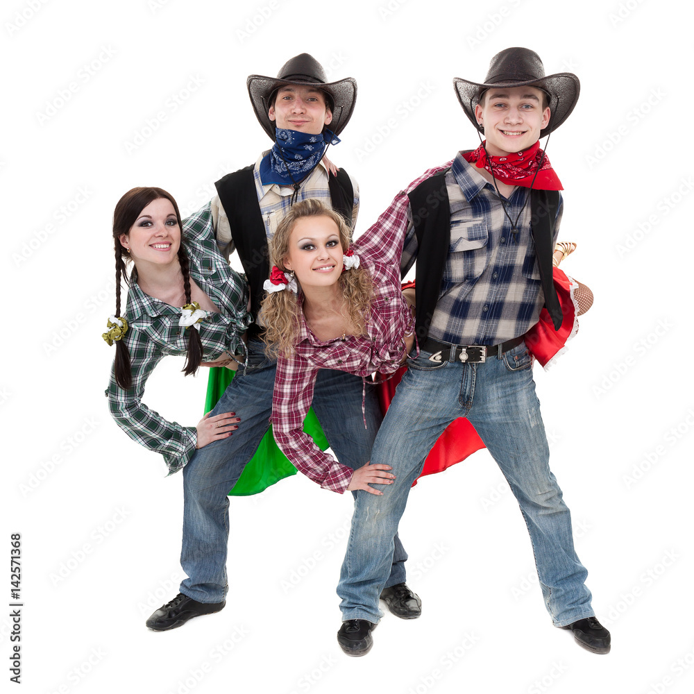 Fototapeta premium cabaret dancer team dressed in cowboy costumes