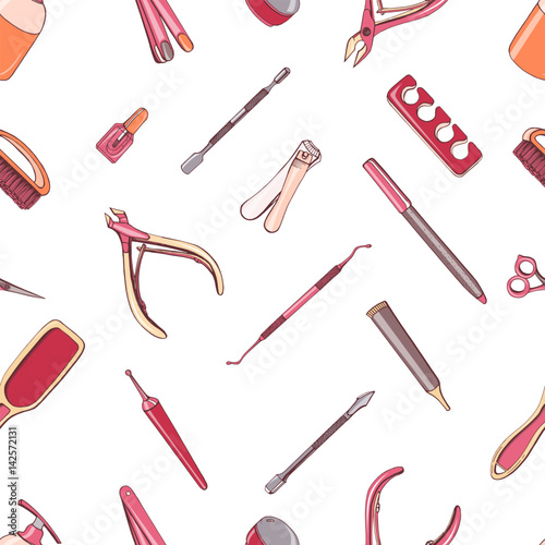 Manicure equipment seamless pattern