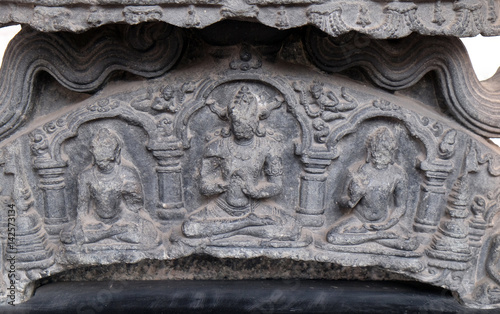 Five dhyani buddhas, from 11th century found in Bihar now exposed in the Indian Museum in Kolkata, West Bengal, India 