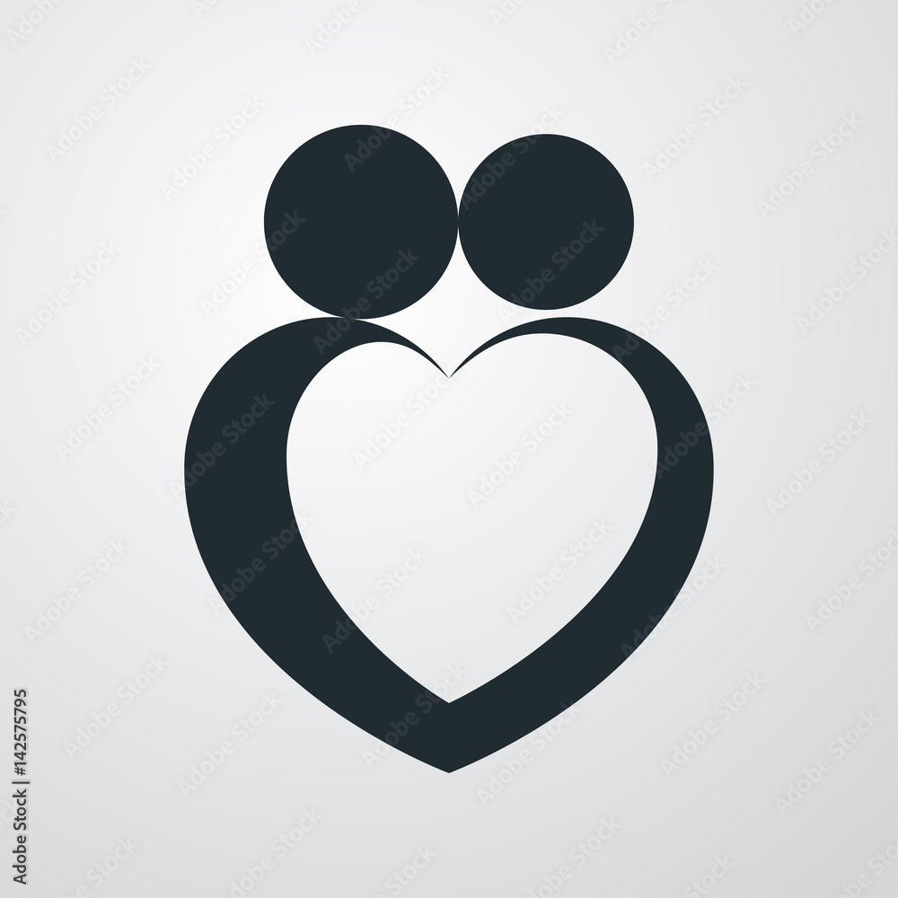Icono plano pareja como corazon en fondo degradado Icono plano pareja como corazon en fondo degradado