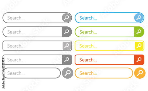 Search bar vector element design, set of search boxes ui template isolated on white background