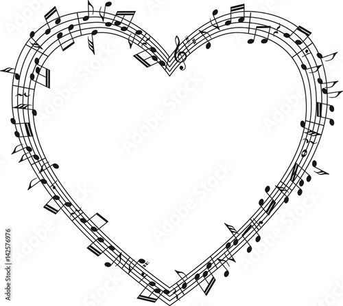 musical staff with notes, heart-shaped.