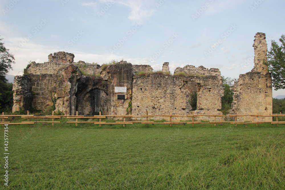 Old ruined castle building in Abkhazia, 